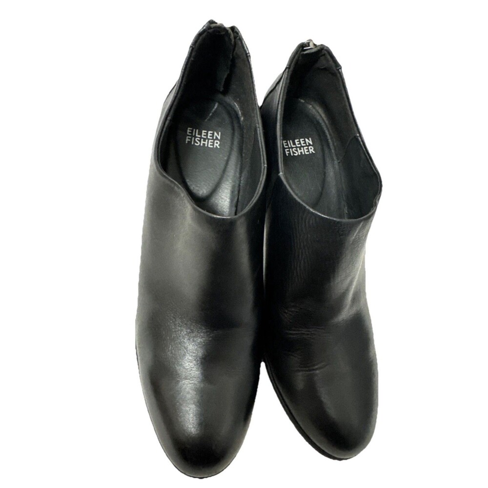 Eileen Fisher Women Leather Ankle Boots Size 9 Black Zip Dress Work Shoes - Picture 12 of 16
